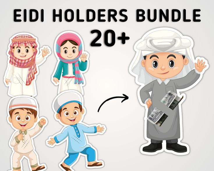15 Kids Eidi, Tuck card, Eid card, Eidi Envelop (pack 15 with White Envelop)