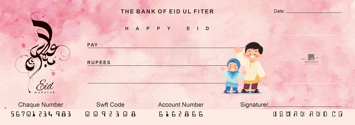 pack of 2 Eid Money Check Book, Eid gift for kids
